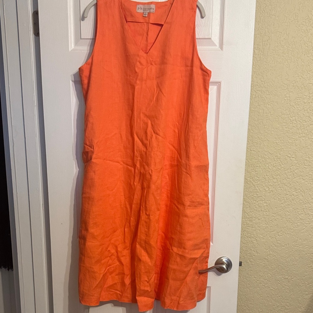 Philosophy Vibrant Orange Linen Midi Dress